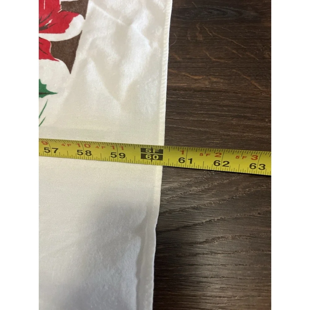 Vintage Christmas Tablecloth 52x60 Poinsettia Holly Candle Pinecone Holiday